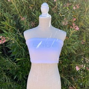 white cropped tube top with rhinestones